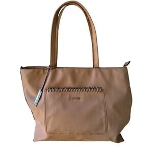 Nine West pastel pink tote with bold chained design front pocket.